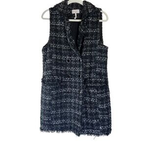 Laundry by Shelli Segal Black White‎ Tweed Vest Dress Blazer Sleeveless